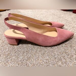 NWOT Everlane Pink Suede Slingback Pointed Heels